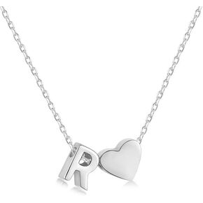 Initial Heart Necklace 925 Sterling Silver Tiny Heart R Letter Necklace Personalized Monogram Name Necklace Heart Initial Necklace Jewelry Gifts for Women Girls