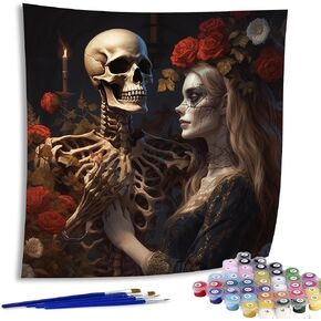 Diymood Paint by Numbers for Adults Skeleton Bride, DIY Oil Painting Roses Acrylic Paint by Number Kits for Kids Adults Beginner for Home Wall Decor 20x20 inch