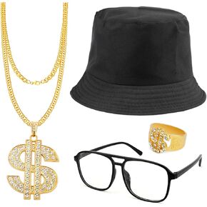 Rapper Costume,80s 90s Costumes Outfit for Woman Men,80s 90s Outfit for Men Women,Fake Chains,Rapper Accessories