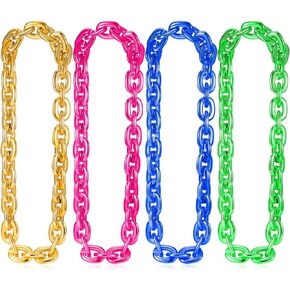 4 Pcs Rapper Choker Chain Link Necklace Hip Hop Colorful Plastic Jewelry Necklace Fake Chunky Necklace Big Acrylic Link Fake Chain Party Costume Decorations for Men Women, 4 Colors