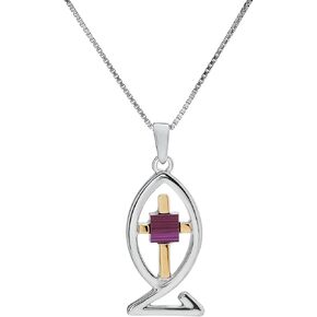 Nano Sim New Testament Silver and 9K Gold Pendant Ichthys and Cross