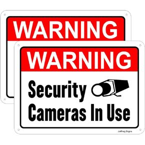 Joffreg Warning Security Cameras in Use Sign,14 x 10 Inches,Reflective Aluminum,UV Printed,Weather Resistant,Waterproof,Durable Ink,Easy to Mount,Outdoor or Indoor Use,2 Pack