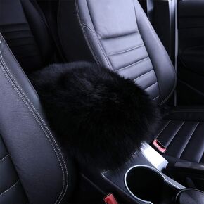 Armrest Cover for Car, Auto Center Console Pad Furry Sheepskin Wool Car Armrest Seat Box Cover Protector Universal Fit (Black)