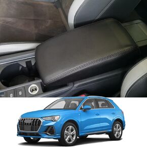 Car Central Console Cover Custom Fit for Audi Q3 2019-2024 Waterproof Auto Center Armrest Box Saver Protector(Black with Black Stitches)