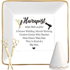 Hairstylist Gifts Women, Hairdresser Jewelry Trinket Dish Ceramic with Ring Holder, Scissor Hair Clips, Barber Gift for Women, Gift Ideas for Female Hair Stylist Birthday Christmas Graduation