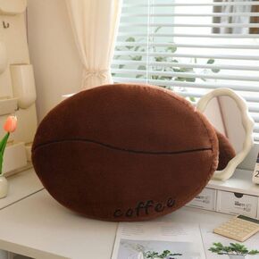 Coffee Bean Plush Pillow, Cute Stuffed Coffee Bean Sofa Cushion, Fruits Doll Toy, Cozy Pillow for Sofa, Office, Cushion, Lounge, Gifts for Kids and Adults（Coffee Color，20inch）