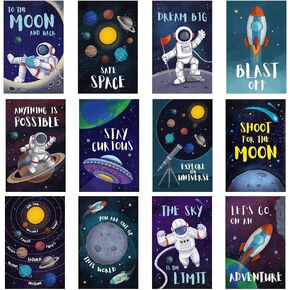 12 Pack Outer Space Posters for Classroom Decor, Kids Room Decorations, Inspirational Quotes (11 x 17 in)