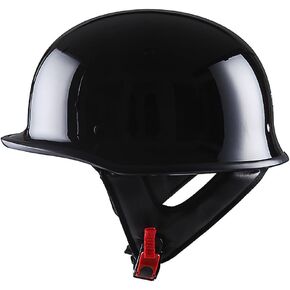 1Storm Novelty Motorcycle Half Face Helmet Open German Style DOT Approved: HKY602 Glossy Black
