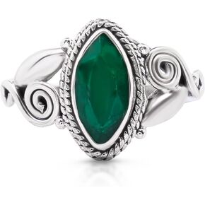 Created emerald Spiral Side - 925 Sterling Silver Ring - Delicate BOHO Chic Jewelry - Fashionable and Stylish for Girls and Women with Velvet Gift Bag / Box - Made by Indian Artisans - Size 5-10 By Koral Jewelry