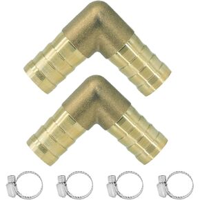 Brass 3/8" Hose Barb 90 Degree Elbow L Right Angle Barbed Fitting Fuel Air Water (Pack of 2)