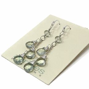 Green Amethyst Earrings Sterling Silver Prasiolite Briolette Dangle Cascade
