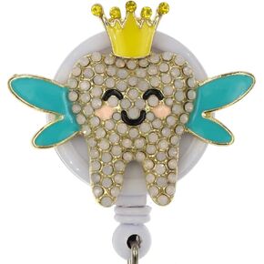 Crown Tooth Fairy Badge Reel, Dental Hygienist Retractable ID Badge Holder, Pediatric Dentist Badge Reel