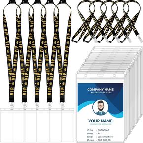 Kosiz 25 Set VIP Lanyards with 4 x 6 Inch Clear Badge Holder Credential Holders Breakaway Black VIP Badge Lanyard for Events Backstage Concert Gaming Ticket Party Office Supply