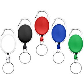 Fushing 5 Pack Retractable Badge Holder Carabiner Reels Key Holders Chains with Metal Split Ring