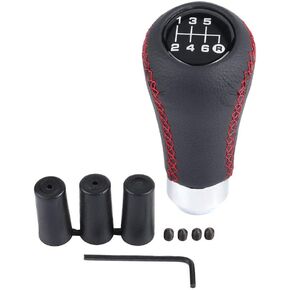 6 Speed Gear Shift Knob, Universal PU Leather Shifter Stick with 3 Hoses Fit for Most Car Vehicle (Black)