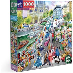 eeBoo Piece & Love: Paris Bookseller - 1000 Piece Puzzle - Adult Square Jigsaw, 23x23, Includes Image Reference Insert, Glossy Pieces