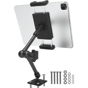 Heavy Duty Drill Base Car Tablet Mount for Truck, Adjustable iPad Dashboard Holder with Aluminum Arm for iPad Pro 12.9/ Air/Mini, iPhone Series, Switch and More 4-13" Device, Black 1 Pack.