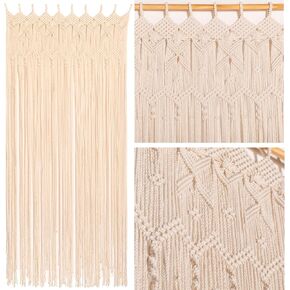 Beige Macrame Doorway Curtains Handmade Boho Doorway Curtain Bedroom 37" W * 77" L, Boho Curtains Macrame Wall Hanging - Beaded Curtains for Doorways
