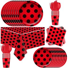 81Pcs Ladybug Party Tableware Set Ladybug Birthday Party Supplies,Paper Plates,Napkins,Cup,knives,Spoons and Forks