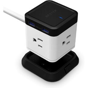 BESTEK Vertical Cube Power Strip with Mountable Detachable Base 5' Extension Cord (MRJ3006-BK)
