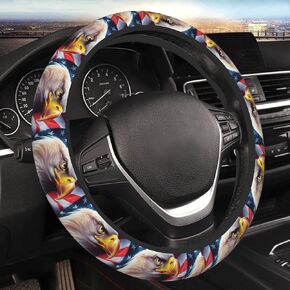 American Flag and Eagle Elastic Steering Wheel Cover, Thickened Anti-Slip Universal 15 Inch for Suvs Vans Sedans Trucks