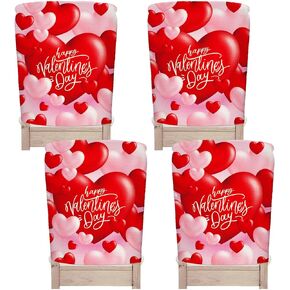Whaline 4Pcs Happy Valentine's Day Chair Covers Red Pink Love Heart Seat Covers Washable Sweet Dining Chair Slipcovers Protector for Wedding Anniversary Home Room Kitchen Decor