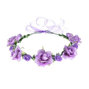 June Bloomy Rose Flower Headband Women Floral Crown Wreath Photo Prop (Purple)