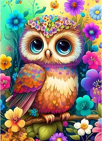 Lxmsja Cute Baby Owl Flowers Diamond Art Painting Kits for Adults, 5D Diamond Art Kits for Beginners, DIY Full Drill Painting Crafts with Diamond, Home Wall Decor 12x16inch in Saudi Arabia