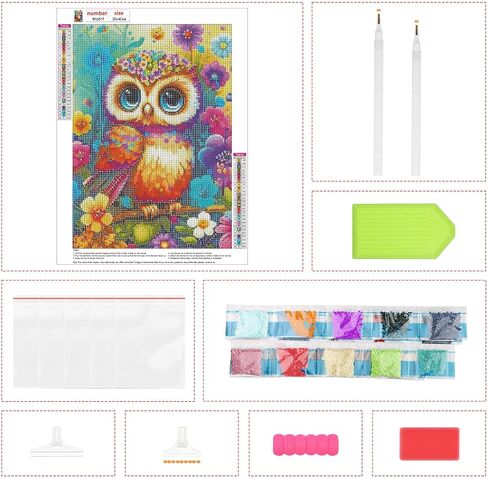 Lxmsja Cute Baby Owl Flowers Diamond Art Painting Kits for Adults, 5D Diamond Art Kits for Beginners, DIY Full Drill Painting Crafts with Diamond, Home Wall Decor 12x16inch in Saudi Arabia