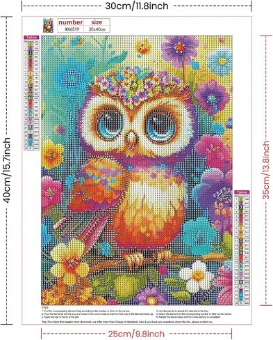 Lxmsja Cute Baby Owl Flowers Diamond Art Painting Kits for Adults, 5D Diamond Art Kits for Beginners, DIY Full Drill Painting Crafts with Diamond, Home Wall Decor 12x16inch in Saudi Arabia