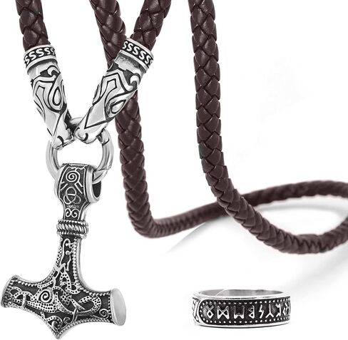 BAVIPOWER الفايكنج ثورس المطرقة Mjolnir Fenrir الذئب رئيس الفأس قلادة تعويذة تميمة حماية قوية قلادة من الفولاذ المقاوم للصدأ للرجال والنساء in Saudi Arabia