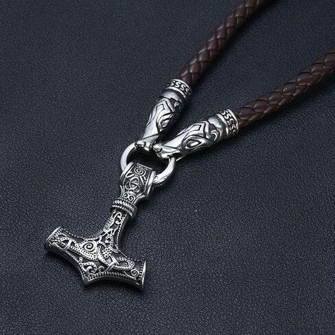 BAVIPOWER الفايكنج ثورس المطرقة Mjolnir Fenrir الذئب رئيس الفأس قلادة تعويذة تميمة حماية قوية قلادة من الفولاذ المقاوم للصدأ للرجال والنساء in Saudi Arabia