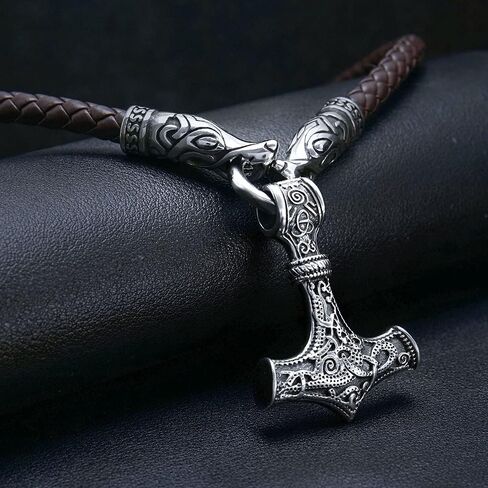 BAVIPOWER الفايكنج ثورس المطرقة Mjolnir Fenrir الذئب رئيس الفأس قلادة تعويذة تميمة حماية قوية قلادة من الفولاذ المقاوم للصدأ للرجال والنساء in Saudi Arabia