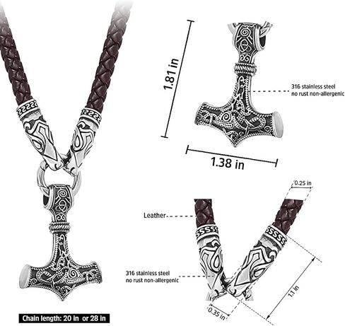 BAVIPOWER الفايكنج ثورس المطرقة Mjolnir Fenrir الذئب رئيس الفأس قلادة تعويذة تميمة حماية قوية قلادة من الفولاذ المقاوم للصدأ للرجال والنساء in Saudi Arabia