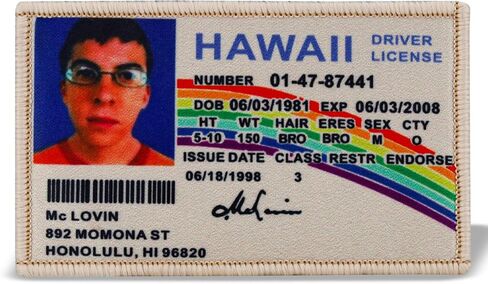 رقعة مطرزة لبطاقة الهوية McLovin Superbad، رقعة معنوية مع دعامة تثبيت بخطاف، رقعة فكاهة مزخرفة مضحكة عسكرية لحقائب الظهر والسترات والخوذة in Kuwait