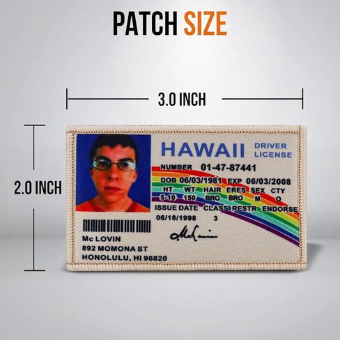 رقعة مطرزة لبطاقة الهوية McLovin Superbad، رقعة معنوية مع دعامة تثبيت بخطاف، رقعة فكاهة مزخرفة مضحكة عسكرية لحقائب الظهر والسترات والخوذة in Kuwait