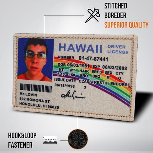 رقعة مطرزة لبطاقة الهوية McLovin Superbad، رقعة معنوية مع دعامة تثبيت بخطاف، رقعة فكاهة مزخرفة مضحكة عسكرية لحقائب الظهر والسترات والخوذة in Kuwait