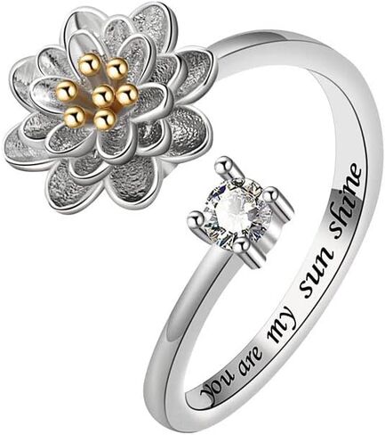 9Pcs Anti Anxiety Ring with Beads Fidget Open Rings Set for Women - Silver Fidget Ring Anti Anxiety Rings for Men Women Adjustable Fidget Rings Stress Relief Stackable Ring (Silver Flower) in Saudi Arabia