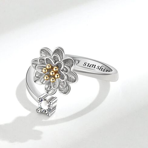 9Pcs Anti Anxiety Ring with Beads Fidget Open Rings Set for Women - Silver Fidget Ring Anti Anxiety Rings for Men Women Adjustable Fidget Rings Stress Relief Stackable Ring (Silver Flower) in Saudi Arabia