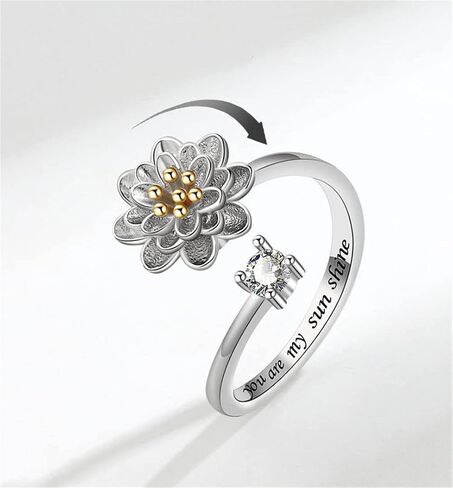 9Pcs Anti Anxiety Ring with Beads Fidget Open Rings Set for Women - Silver Fidget Ring Anti Anxiety Rings for Men Women Adjustable Fidget Rings Stress Relief Stackable Ring (Silver Flower) in Saudi Arabia