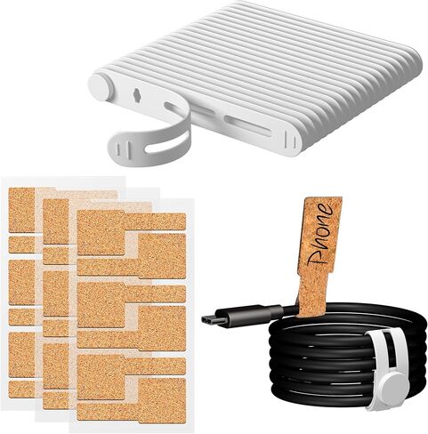 Nearockle 38Pcs Cable Labels and Silicone Cable Ties Sets, 20 Reusable Cable Ties in White, 18 Cord Labels - For Home, Office, Desk Cable Management Wire Organization Travel Accessories in Saudi Arabia