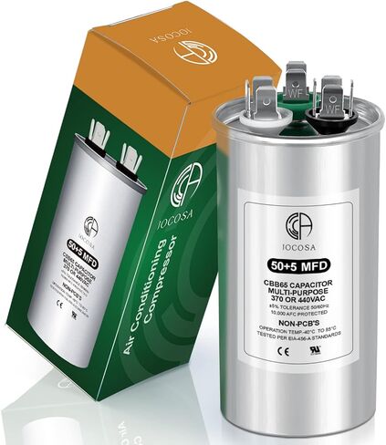 50+5μf 50/5MFD Dual Run Round Capacitor for AC 370 or 440 Volt Air Conditioner Capacitors for Condenser Straight Cool, AC Unit Fan Motor Start, Heat Pump, Air Conditioner, Pool Pump in Kuwait