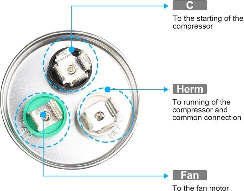 50+5μf 50/5MFD Dual Run Round Capacitor for AC 370 or 440 Volt Air Conditioner Capacitors for Condenser Straight Cool, AC Unit Fan Motor Start, Heat Pump, Air Conditioner, Pool Pump in Kuwait
