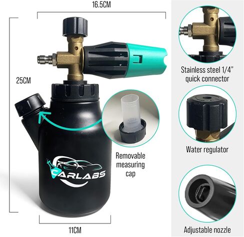 مدفع رغوة Carlabs™ لغسالة الضغط + ملحق صابون مدفع الرغوة - مسدس رغوة غسيل السيارات مع منظف رغوة الثلج للسيارة - بخاخ رغوة سيارة متين مع وصلة توصيل سريعة + ملحقات غسيل السيارة in Saudi Arabia