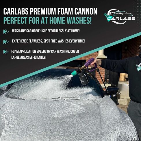 مدفع رغوة Carlabs™ لغسالة الضغط + ملحق صابون مدفع الرغوة - مسدس رغوة غسيل السيارات مع منظف رغوة الثلج للسيارة - بخاخ رغوة سيارة متين مع وصلة توصيل سريعة + ملحقات غسيل السيارة in Saudi Arabia