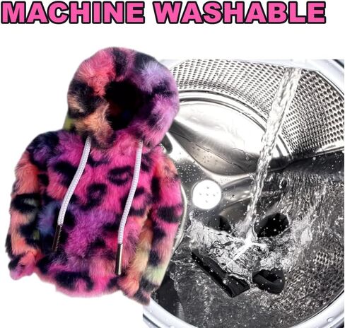 Furry Car Gear Shift Knob Hoodie, Mini Cute Car Shifter Hoodie with Leopard Print, Pink Hoodie Car Gear Shift Cover for Women, Girl Car Decor Accessories (Red) in Saudi Arabia