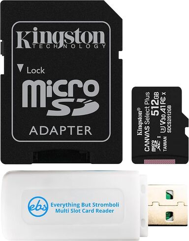 بطاقة ذاكرة Kingston MicroSD Canvas Select Plus سعة 512 جيجابايت متوافقة مع كاميرا Insta360 X4 وX3 (SDCS2/512GB) فئة 10 U1 مع (1) كل شيء ما عدا قارئ بطاقات MicroSD وSDXC من Stromboli in Saudi Arabia