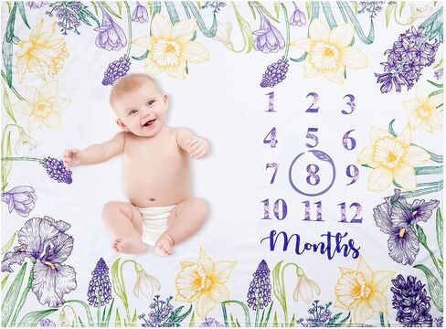 Boho Baby Monthly Milestone Blanket Purple Lavender Swaddle Blanket Growing Gender Reveal Gift Photo Props Girl Bohemian Blanket Mom-to-Be Gift Ideas Christening Gift 40"x50" in Kuwait
