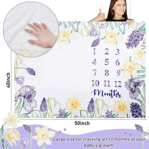 Boho Baby Monthly Milestone Blanket Purple Lavender Swaddle Blanket Growing Gender Reveal Gift Photo Props Girl Bohemian Blanket Mom-to-Be Gift Ideas Christening Gift 40"x50" in Kuwait