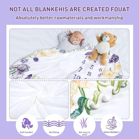 Boho Baby Monthly Milestone Blanket Purple Lavender Swaddle Blanket Growing Gender Reveal Gift Photo Props Girl Bohemian Blanket Mom-to-Be Gift Ideas Christening Gift 40"x50" in Kuwait